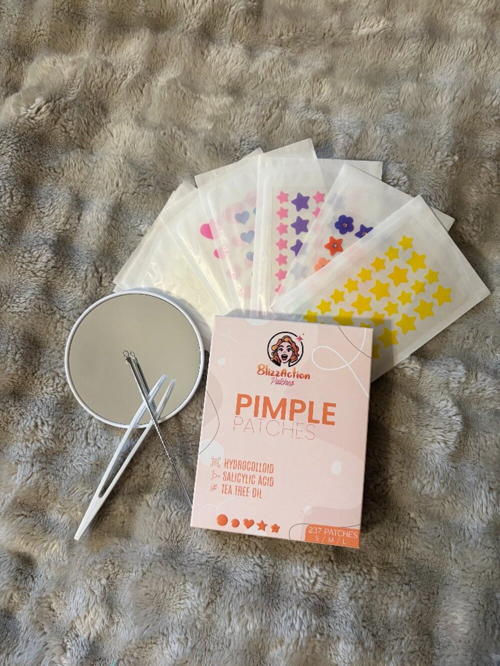 Blizz Action Hydrocolloid Pimple Patches, 100 patches per box, Mirror included